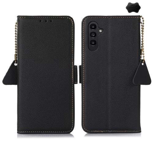 Samsung Galaxy A16 5G Side-Magnetic TJ Genuine Leather RFID Phone Case - Black